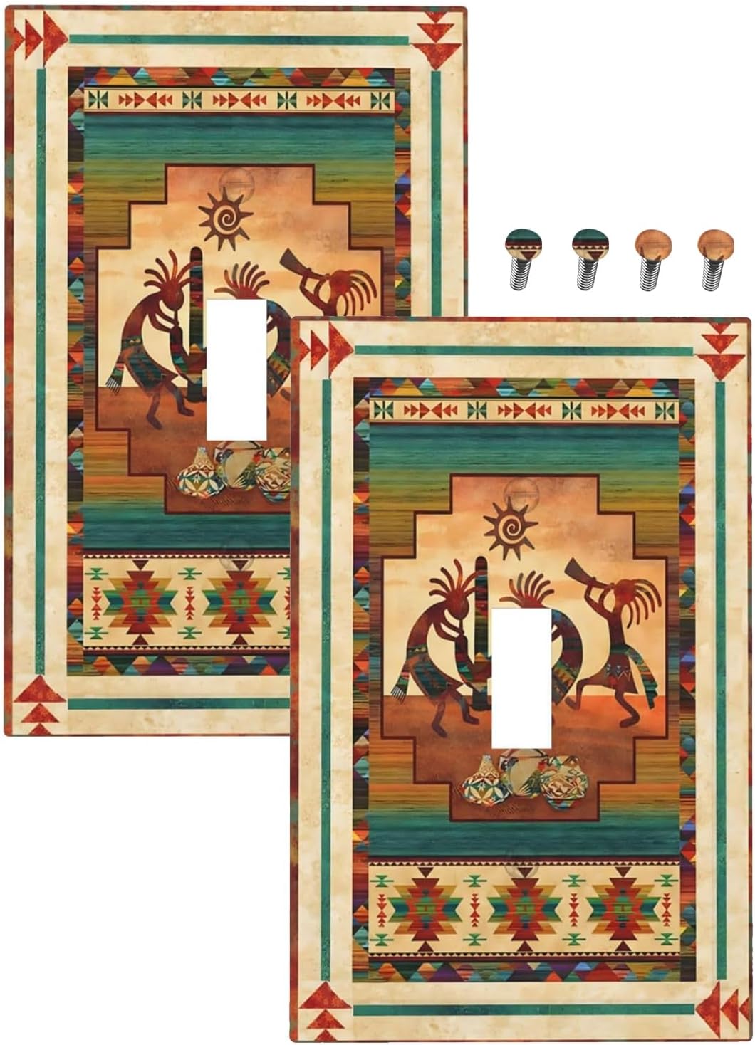 Decorative Light Switch Plate Covers Native American African Afro 1 Gang Light Switch Cover Plate Single Toggle Wall Plate Outlet Covers Faceplate for Home Bedroom Decor （2 Pack）
