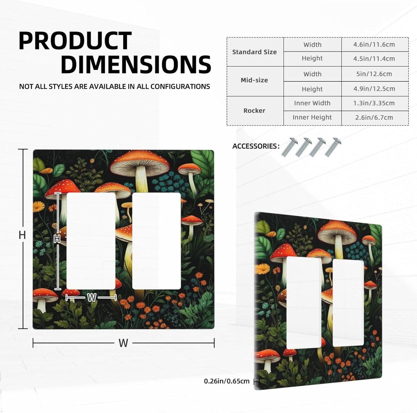 Decorative Outlet Covers Boho Red Mushroom Green Leaf Plants Floral 2 Gang Wall Plate Double Rocker Switch Light Switch Plate Covers Jumbo Dual Electrical GFCI Switch Cover Plate