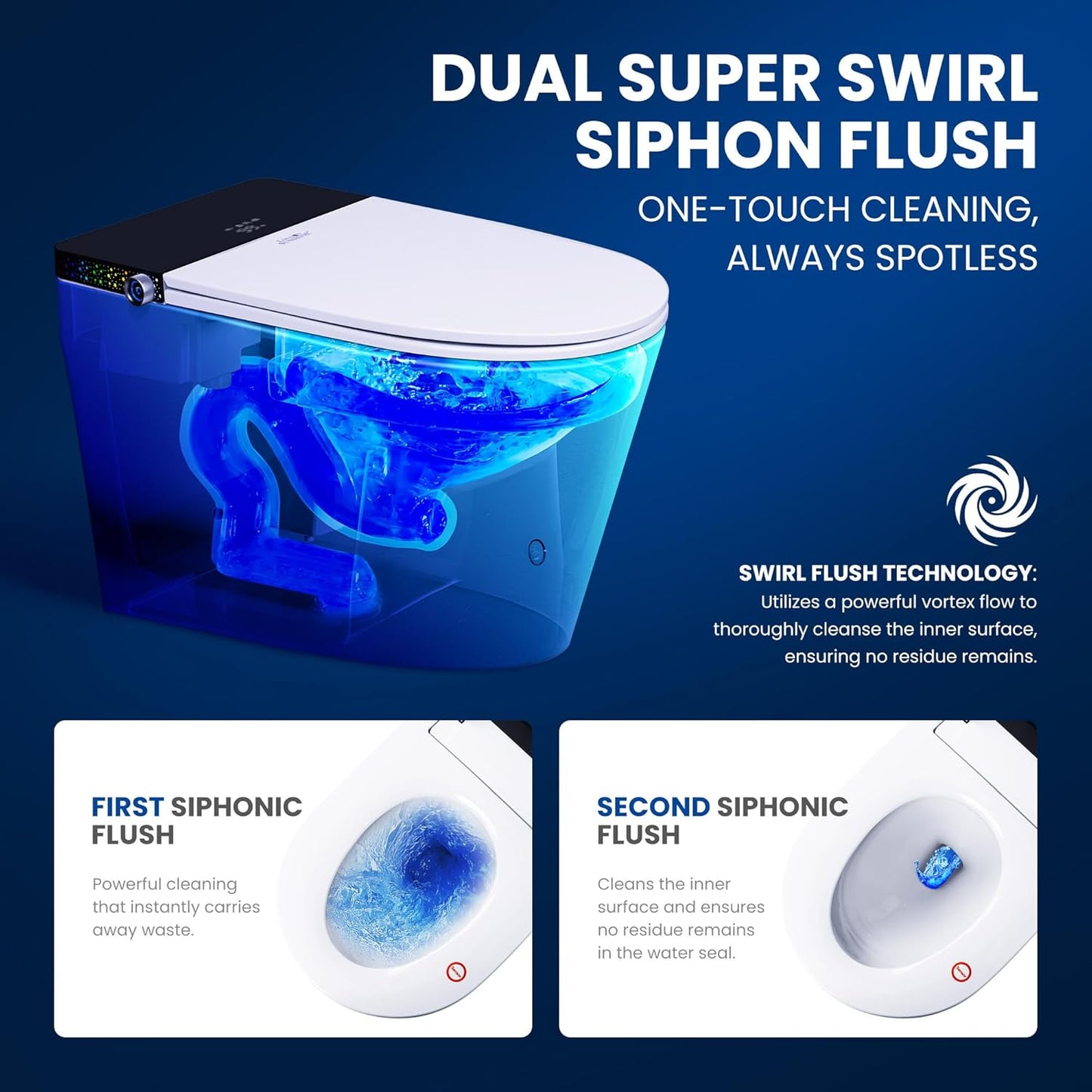 Smart Toilet with Automatic Opening Lid, Microwave & Foot Sensor, Bidet Wash & Air Dryer, Self-Cleaning Nozzle, LED Display, Quiet Dual Pump