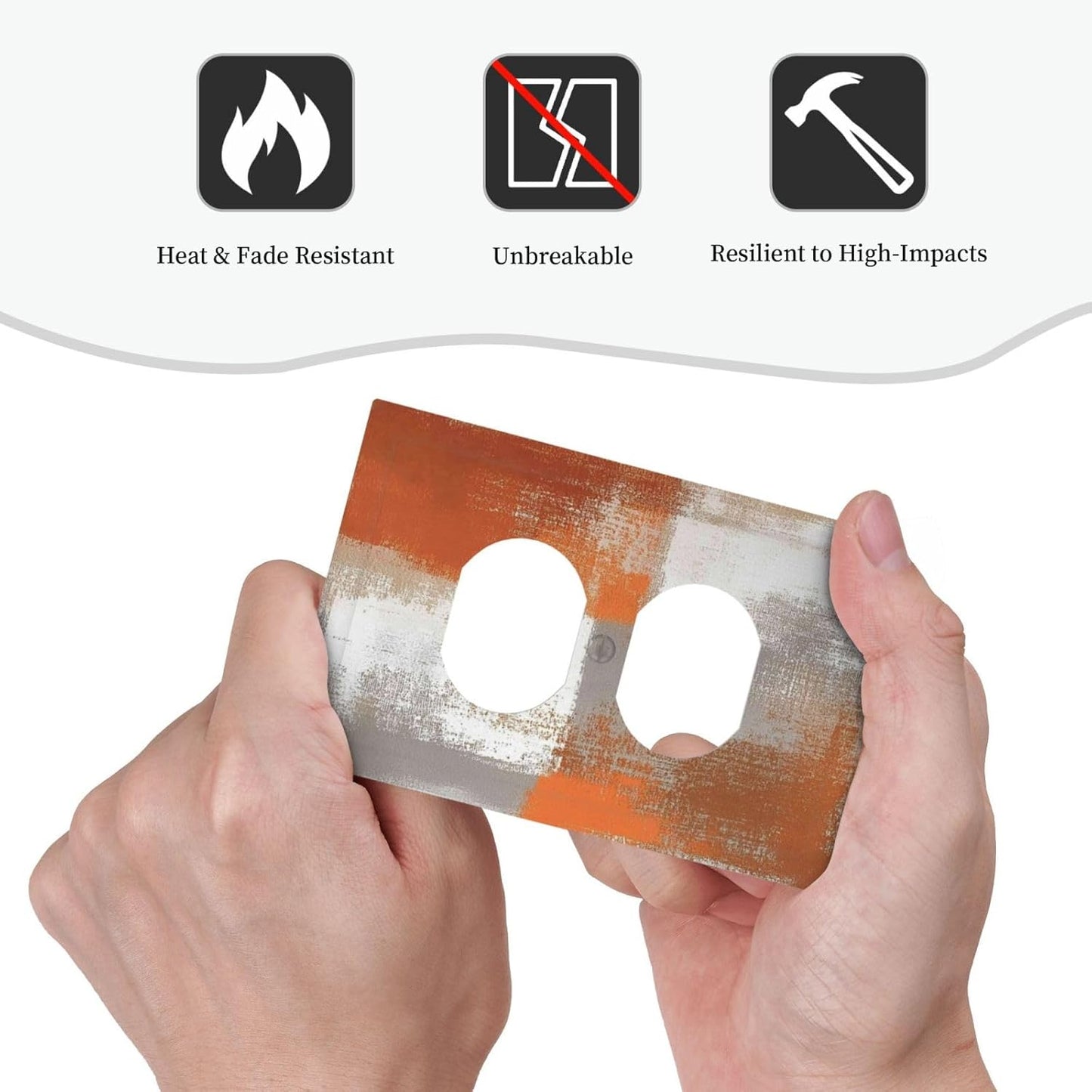 Orange Grey Abstract Art Oil Painting Outlet Covers 1 Gang Duplex Light Switch Cover Decorative Switch Plates Electrical Receptacle Faceplate Wall Plate For Home Farmhouse Decor