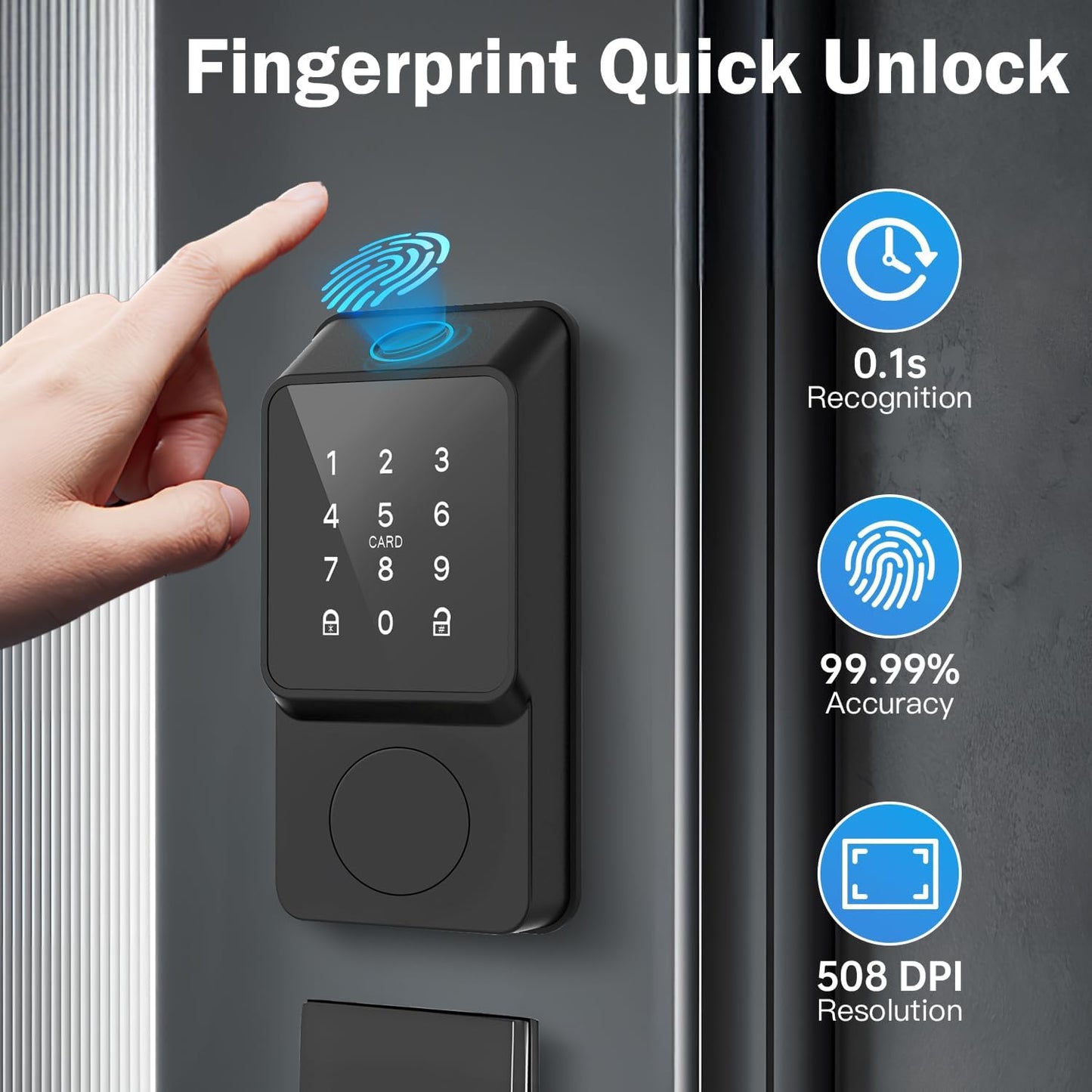 Smart Door Lock Keyless Entry with Handles TTLock APP Fingerprint Touchscreen Keypad IC Card Key Type-C Charging Unlocking 6 in 1 Electric Biometric Digital Deadbolt for Front Doors Apartment