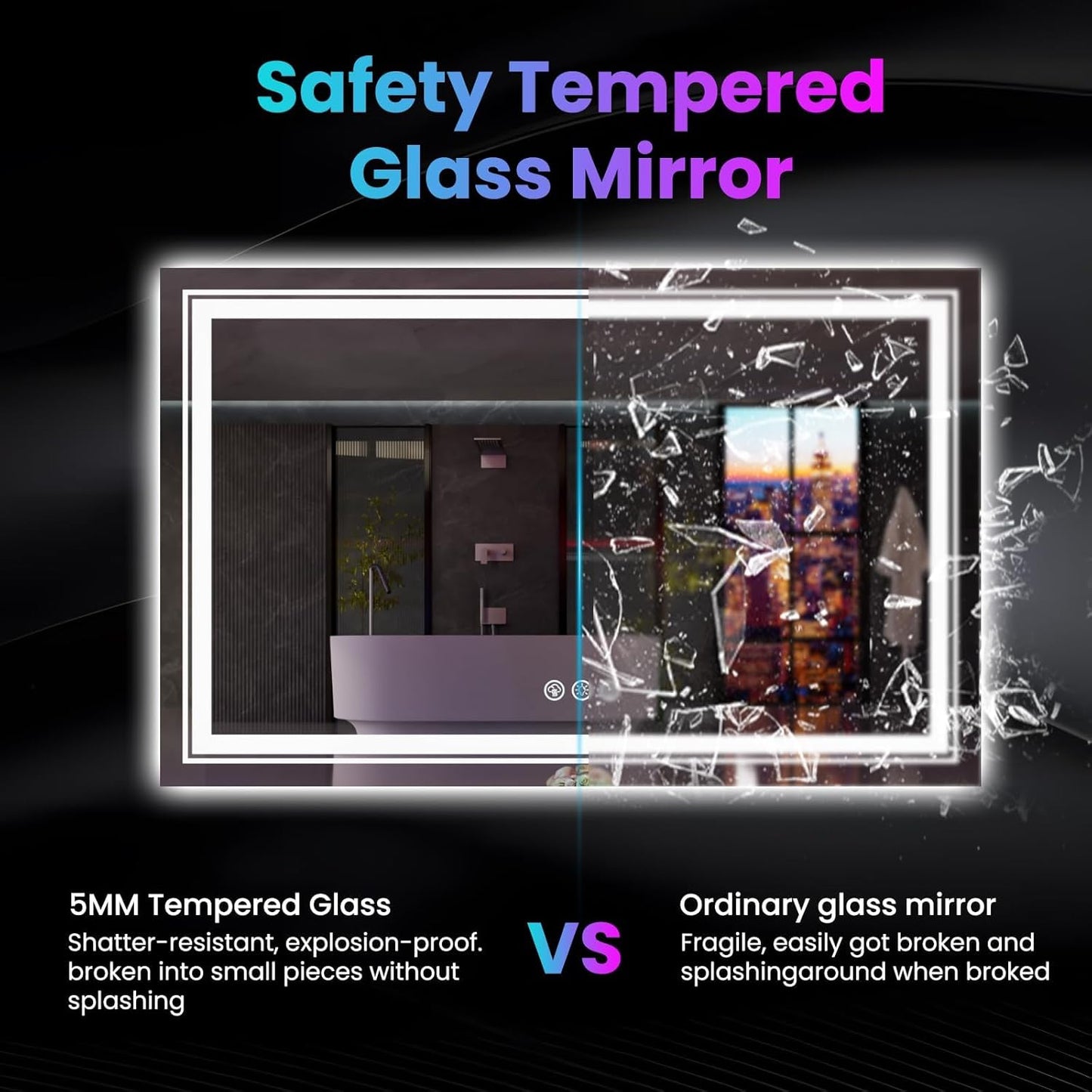 LED Mirror for Bathroom, 55"X30" with 8 RGB Backlit +3 Front Lit (Adjustable Individually), Anti-Fog, Large Lighted Bathroom Vanity Mirror for Wall,Shatterproof,Memory Function,Tempered Glass