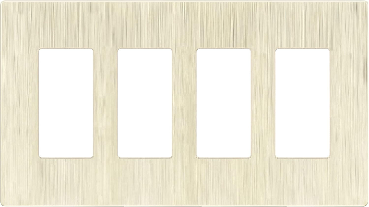 LIDER Brushed Finish Decorator Switch Cover, Screwless Wall Plate, Mid-Size 4-Gang 4.88" x 8.58", Unbreakable Polycarbonate Thermoplastic, UL Listed, LSWP-34M-BLA, Brushed Light Almond