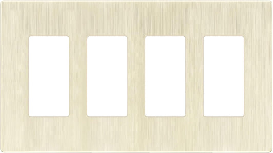 LIDER Brushed Finish Decorator Switch Cover, Screwless Wall Plate, Mid-Size 4-Gang 4.88" x 8.58", Unbreakable Polycarbonate Thermoplastic, UL Listed, LSWP-34M-BLA, Brushed Light Almond