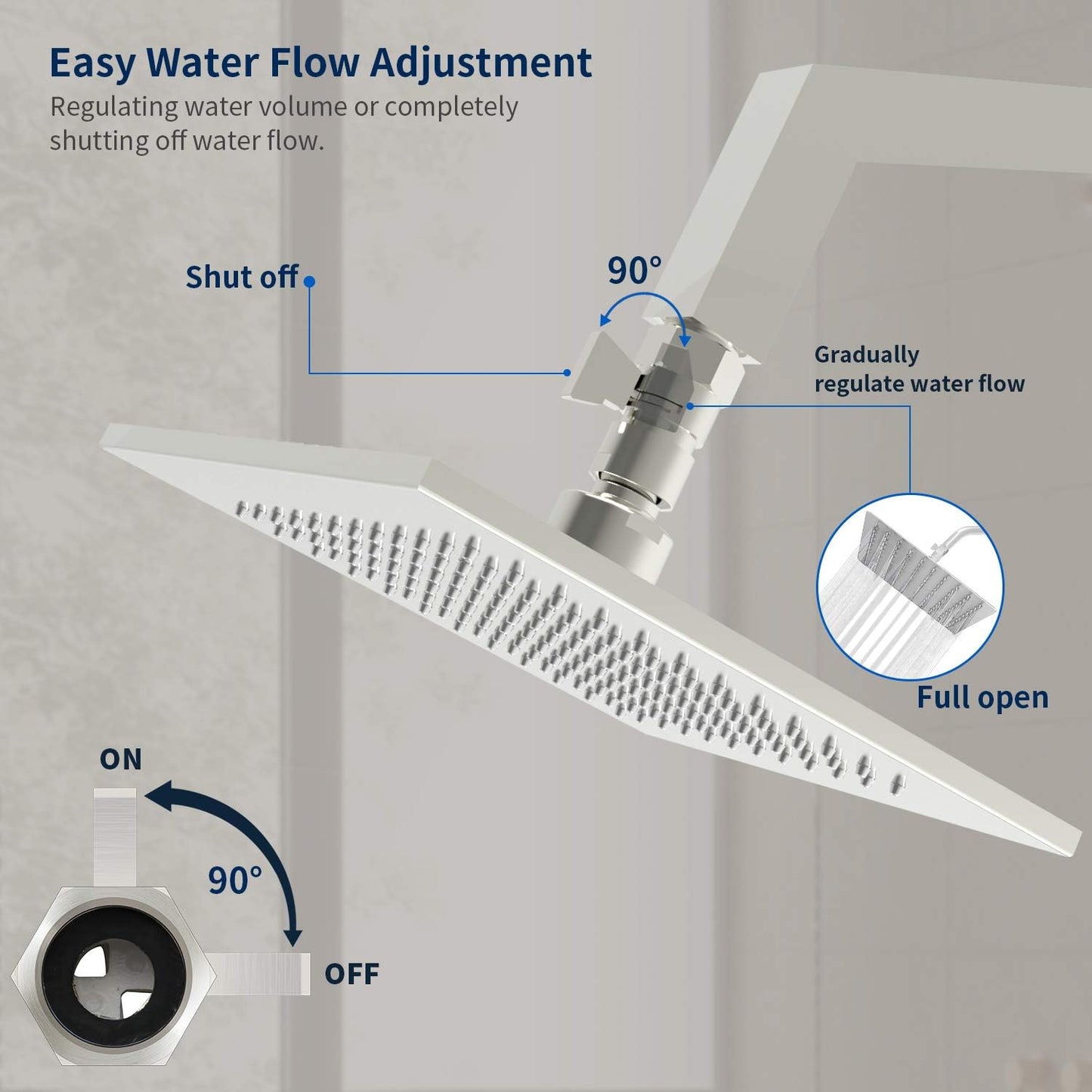 Tenfe Water Flow Control Valve, Brushed Nickel Shut Off Valve for Hand shower Adjustable Water Pressure Turn off Valve, Brass G1/2 Standard Connection