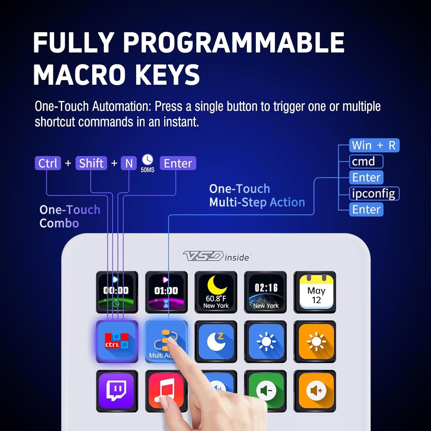 Macro Keypad, Stream Controller Deck Gaming Streaming Shortcut Keyboard, 18 Programmable Keys Customizable Visual AI Pad USB Soundboard for OBS, YouTube, Desk Office Setup, Laptop, PC, Mac