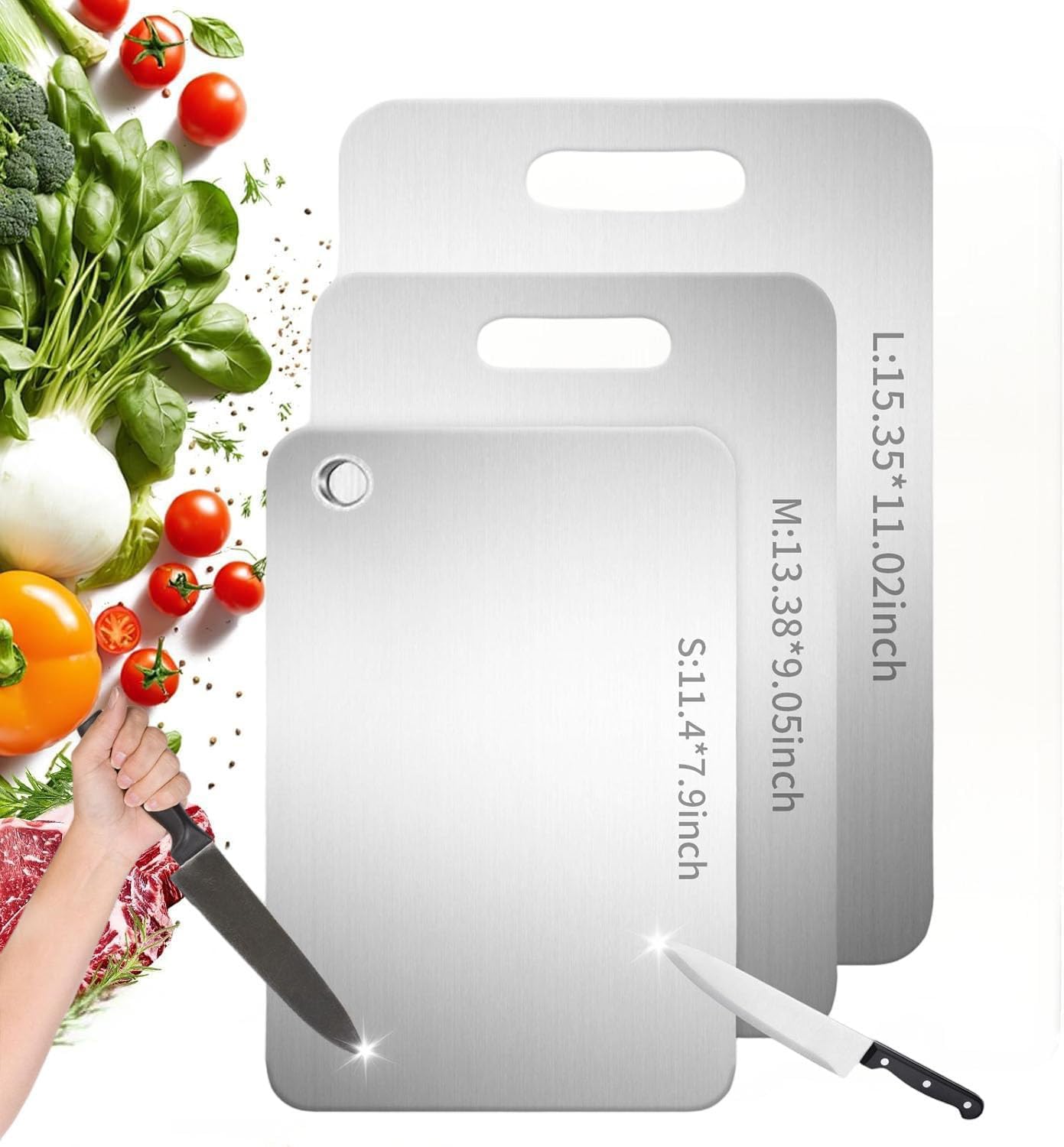 Katuchef Titanium Cutting Board 2025 New Upgrade Pure Titanium Cutting Boards for Kitchen Double Sided Cutting Boards Non Toxic,Hygiene Durable Chopping Board Suitable for Dishwasher Safe (3PC:S+M+L)