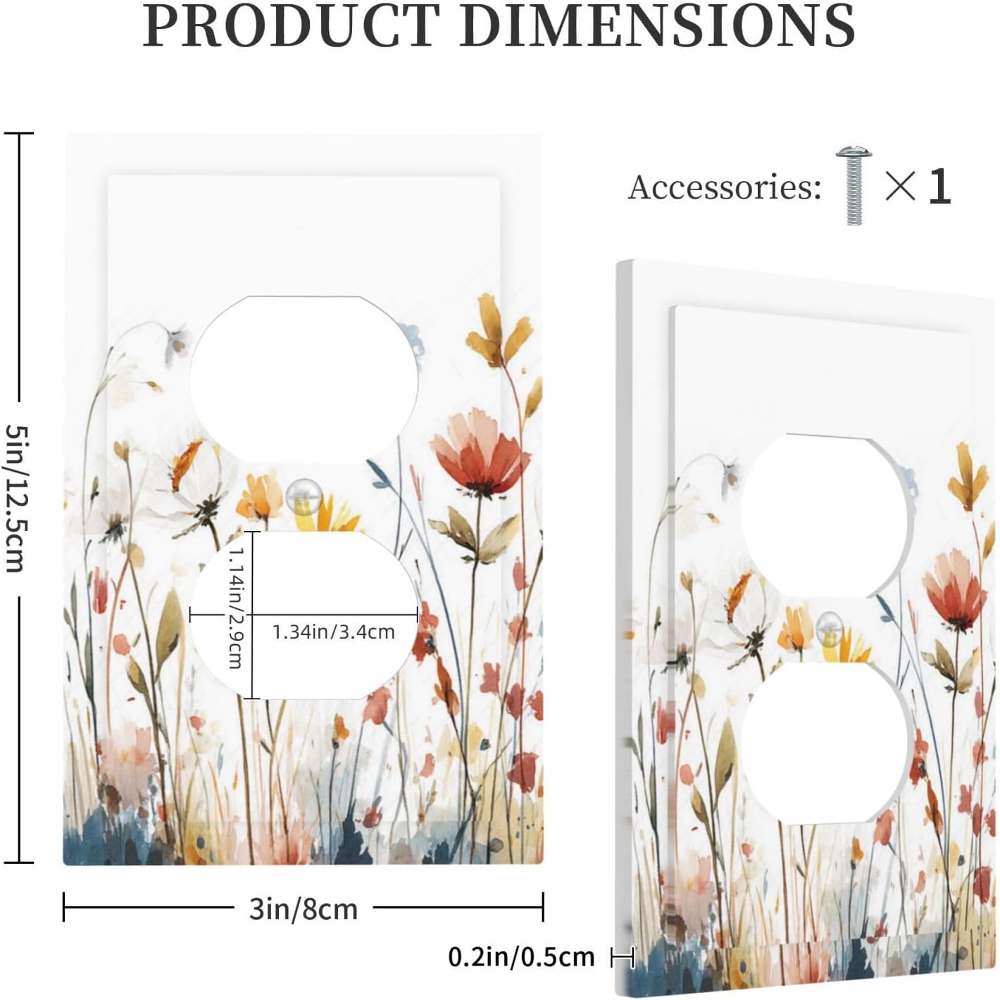 Watercolor Wildflower Colorful Floral Plant Outlet Covers 1 Gang Duplex Light Switch Cover Decorative Switch Plates Electrical Receptacle Faceplate Wall Plate for Bed Room Living Room Decor