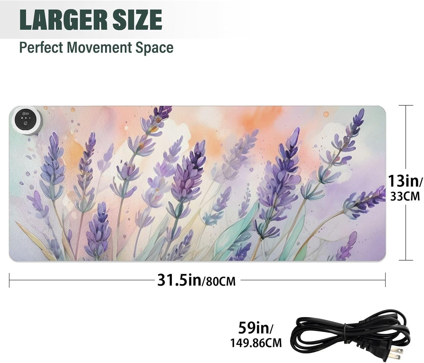 Large Heated Mouse Pad,Leather Desk Mat,31.5"x13",Hand Warmer Pads for Desk,Lavenders(Morandi Pink)