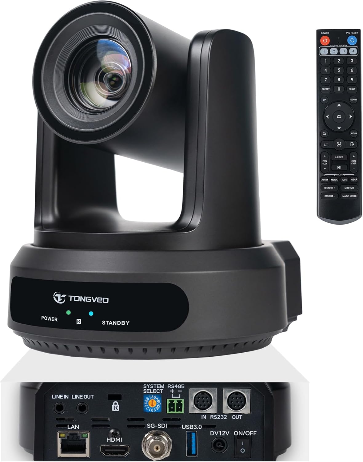 TONGVEO AI Auto-Tracking IP PTZ Camera SDI/HDMI/USB3.0/LAN PoE 30X Optical + 16X Digital Zoom 1080P 60fps for Live Streaming Church Services Education Video Conference with OBS vMix and More