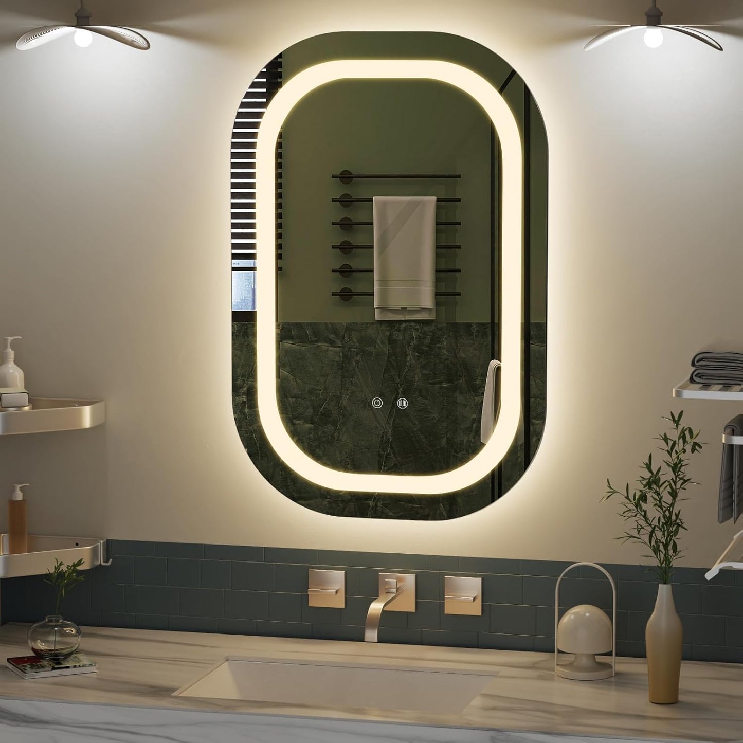 40" x 24" LED Bathroom Mirror with Lights, Lighted Bathroom Mirrors 3 Colors Temperature Dimmable Wall Mirror, Backlit + Front Lit, Anti-Fog Lighted Vanity Mirror, Memory Waterproof