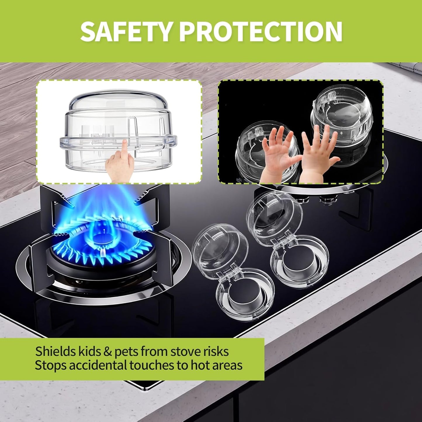 6 Pack Gas Stove Knob Covers – Heat-Resistant Baby Proof Stove Knob Locks with Universal Size, Stove Child Proof Knobs with Adhesive, Stove Safety Guard for Kids Toddler Pet(Transparent)
