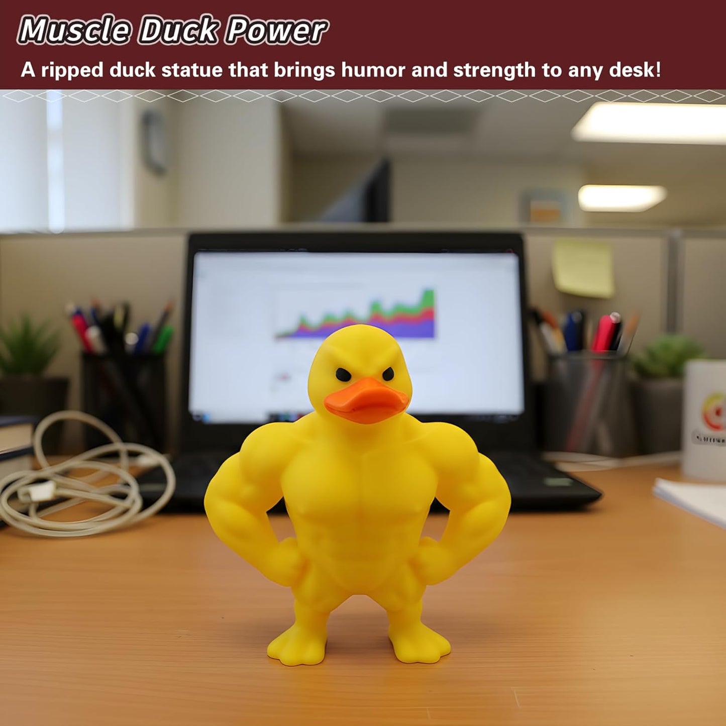 3D Printed Muscle Duck Figurine, Funny Desk Decor Collectible Statue, Muscular Duck Desktop Figurine, Gifts for Gym People, Gym Decor for Men, Bodybuilder Duck Collectible Desktop Sculpture (Large)