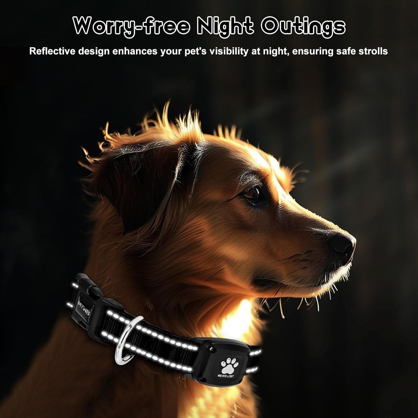 GPS Dog Collar Tracker 2-in-1,Reflective Waterproof Pet Collar,iOS-Only,No Monthly Fees,Unlimited Range,Ideal for Dog Tracking pet Tracker,for Small Medium Large Dogs(M (15"-20.5"), Black)