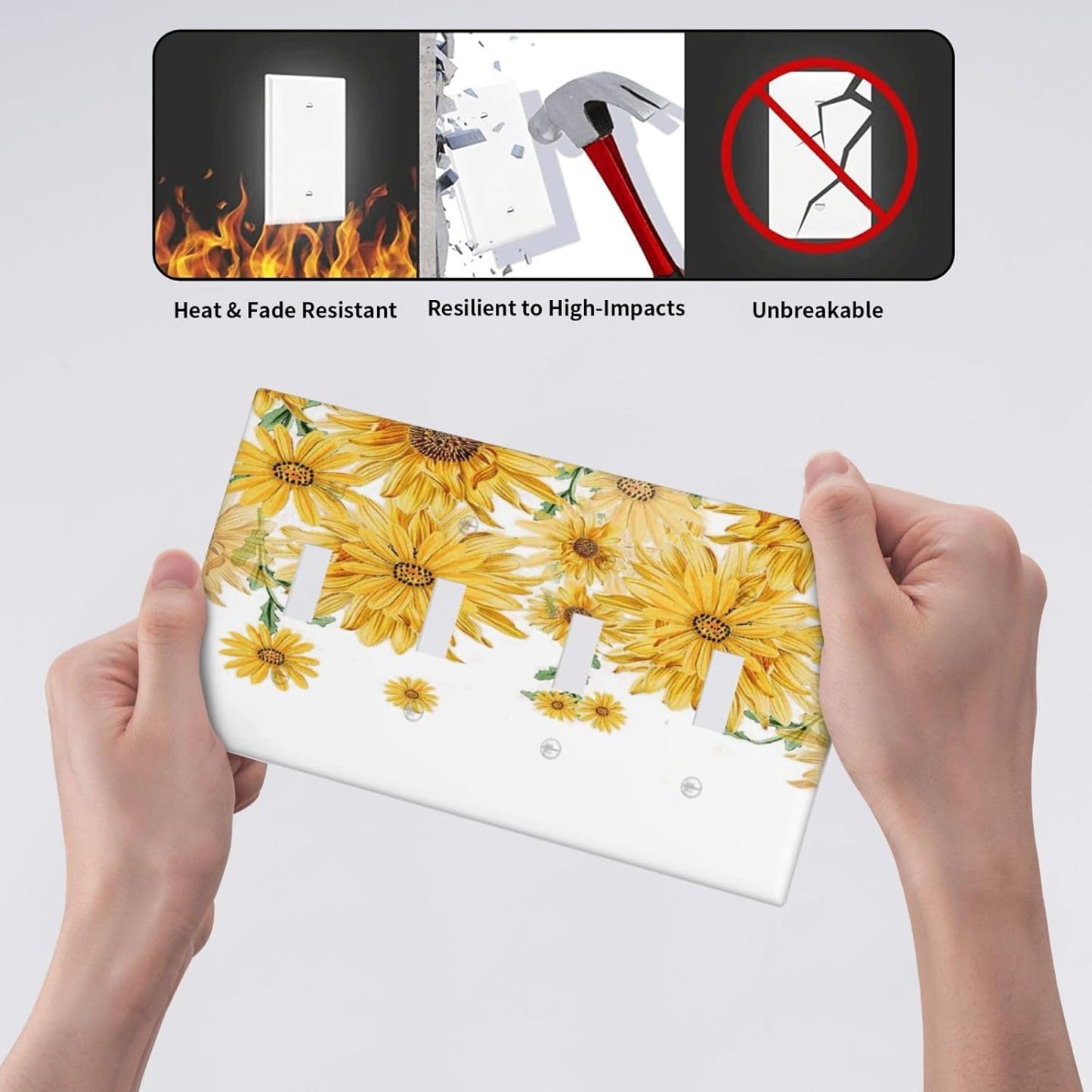 Sunflower Yellow Flowers Floral Light Switch Covers Quad Toggle Electrical Faceplate 4 Gang Wall Plate Decorative Switch Plates for Bed Room Living Room Decor