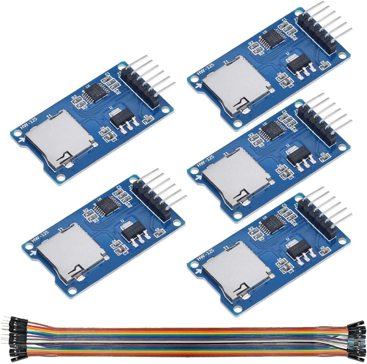 DAOKI 5Pcs Micro SD Storage Board Module With SPI Interface for Arduino Raspberry Pi - TF Card Memory Shield Expansion Board 6-pin With Dupont Wire