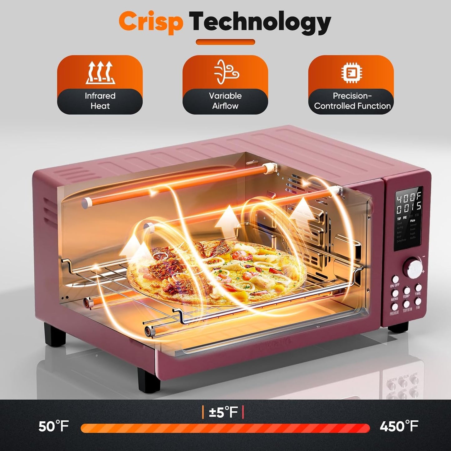 Nuwave Bravo Pro Convection Air Fryer Toaster Oven Combo, 2025 New and Improved, 10-in-1, 50°-450°F Temp Controls, Quick & Even Crisp Technology, 21Qt Capacity, Cinnamon, PFAS Free