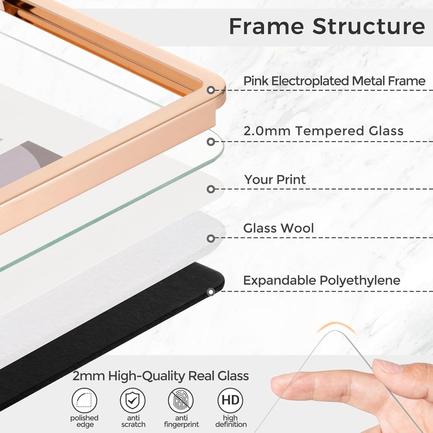 Axeman 8x10 Picture Frame-Metal Rounded Corner Frame 8x10, 8''x10''Photo Frame with Tempered Glass,Tabletop and Wall Display, One-Piece 8 By 10 Metal Picture Frame for images, Rose Gold
