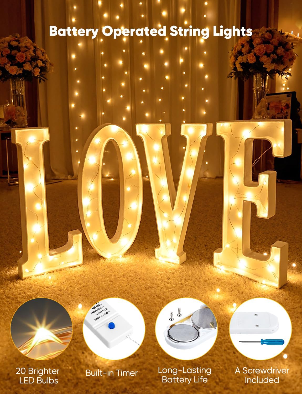 Minetom 20 Pack Fairy Lights Battery Operated String Lights, 8 Modes & Timer, 7ft 20LED Warm White Waterproof Silver Wire Twinkle Lights, Firefly Starry Moon Lights for Mason DIY Christmas Wedding
