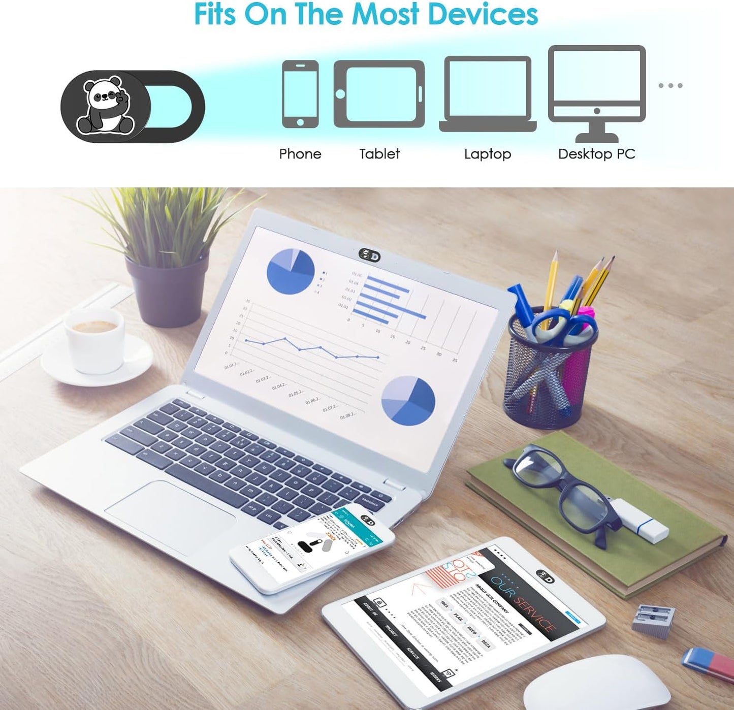 Webcam Cover Slide, Cute Greeting Panda Laptop Camera Cover, Camera Cover Slide Laptop Accessories for Macbook Pro Air iMac Cell Phone iPad iPhone Tablet Echo Chromebook, Guard Your Personal Privacy