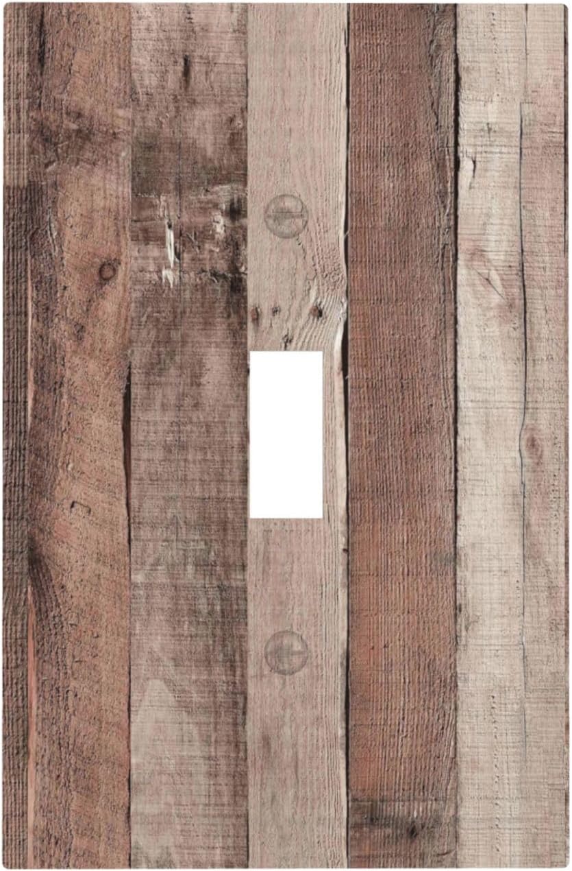 Decorative Light Switch Cover Retro Wood Brown Farmhouse Barn Wooden 1 Gang Single Toggle Device Electrical Faceplate Switchplates Decorator Outlet Wall Plate for Farmhouse Cabin Decor