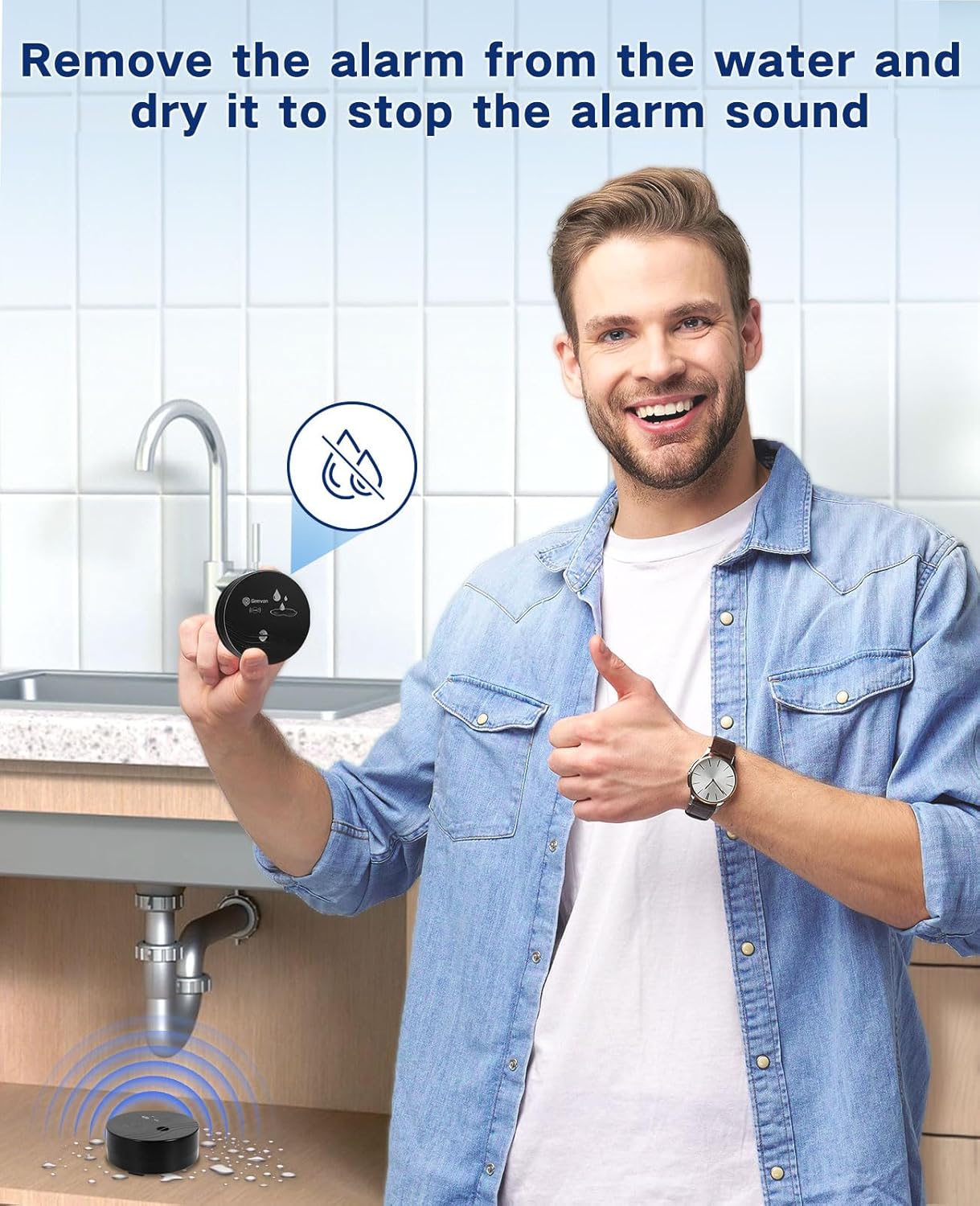 Geevon 2 Pack Water Leak Detectors, 100dB Water Sensor Alarms Flood Detector for Basements, Bathrooms, Laundry Rooms, Kitchens, Garages, and Attics, Water Alarms Battery-Operated (Battery Included)