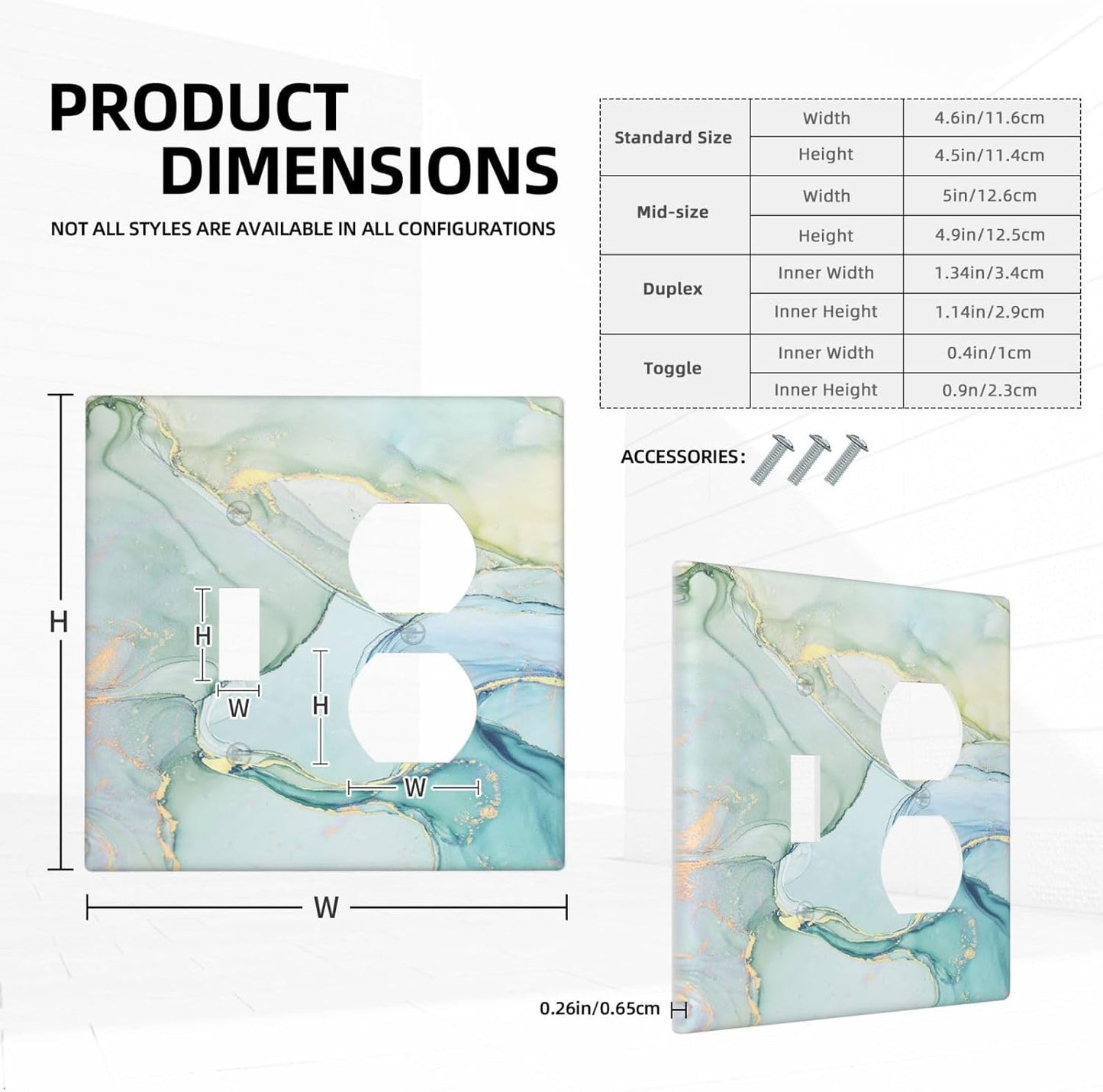 Wallplates Teal Gold Marbling Turquoise 1 Toggle 1 Duplex Switch Plate Electrical GFCI Faceplate Decorative Light Switch Covers for Bathroom living Room Decor