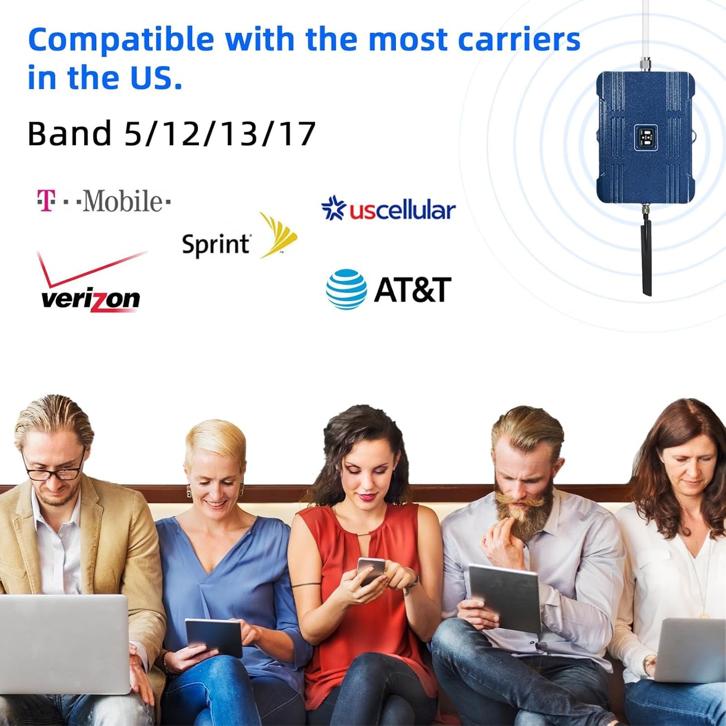 Cell Phone Booster for Home, Cell Phone Signal Booster for Band 5/12/13/17, Boost 5G 4G LTE 3G Data for All U.S. Carriers, FCC Approved (Dark Blue)