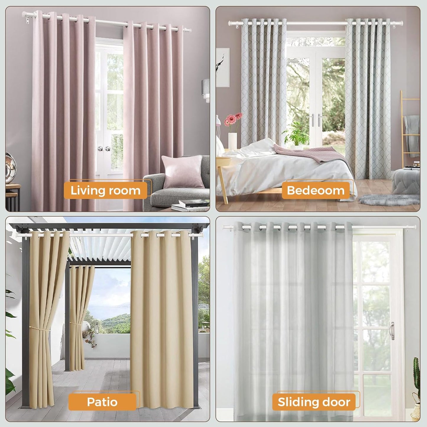TONIAL Curtain Rod 32 to 86 Inch, Telescoping Splicing 3/4 Drapery Rods for Windows Decorative Single Rod with Small Cap End, Warm White