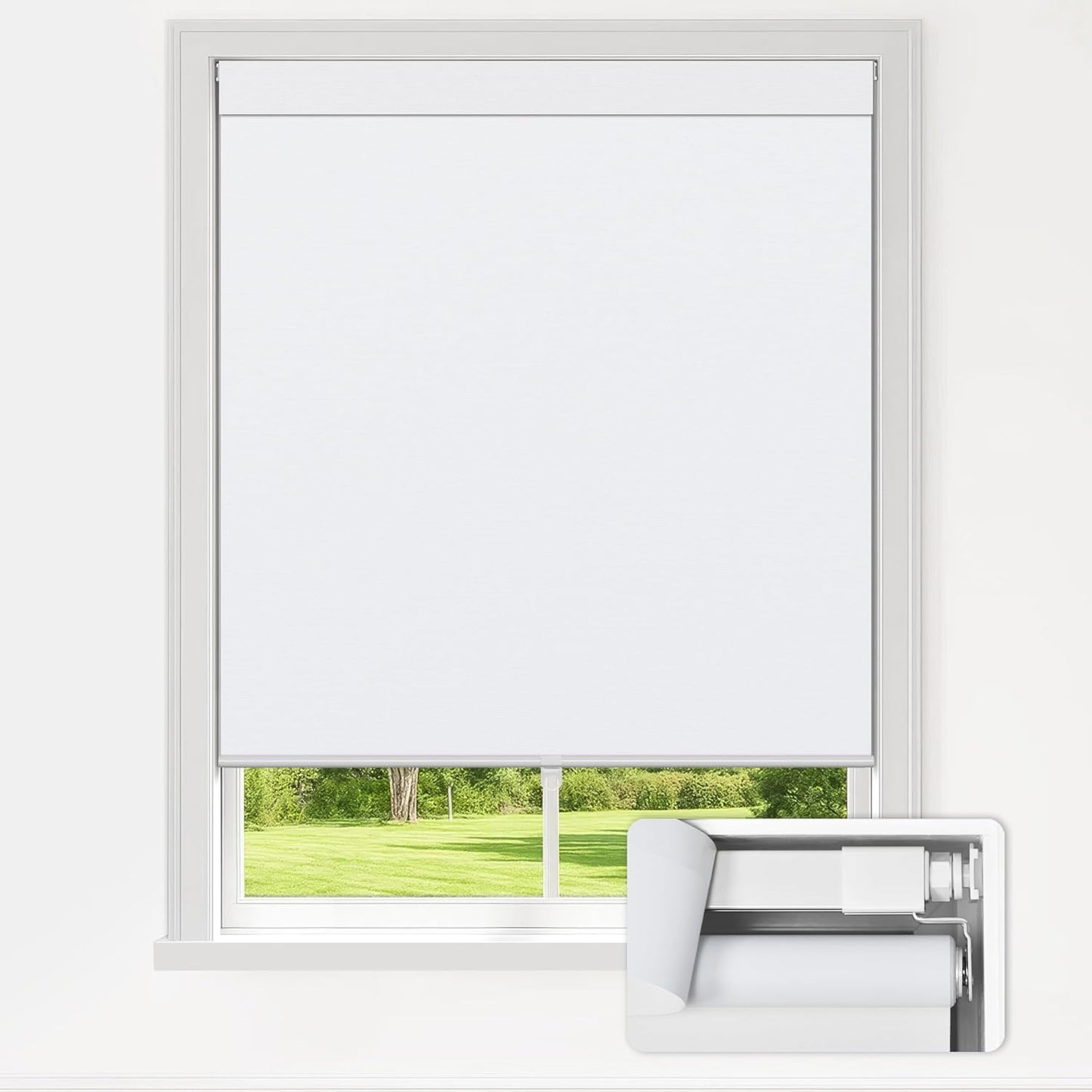 LazBlinds No Drill Blinds for Indoor Windows, Blackout Roller Shades, Cordless Window Blackout Blinds, Thermal Insulated Fabric UV Protection for Home and Office, 23" W x 72" H, White
