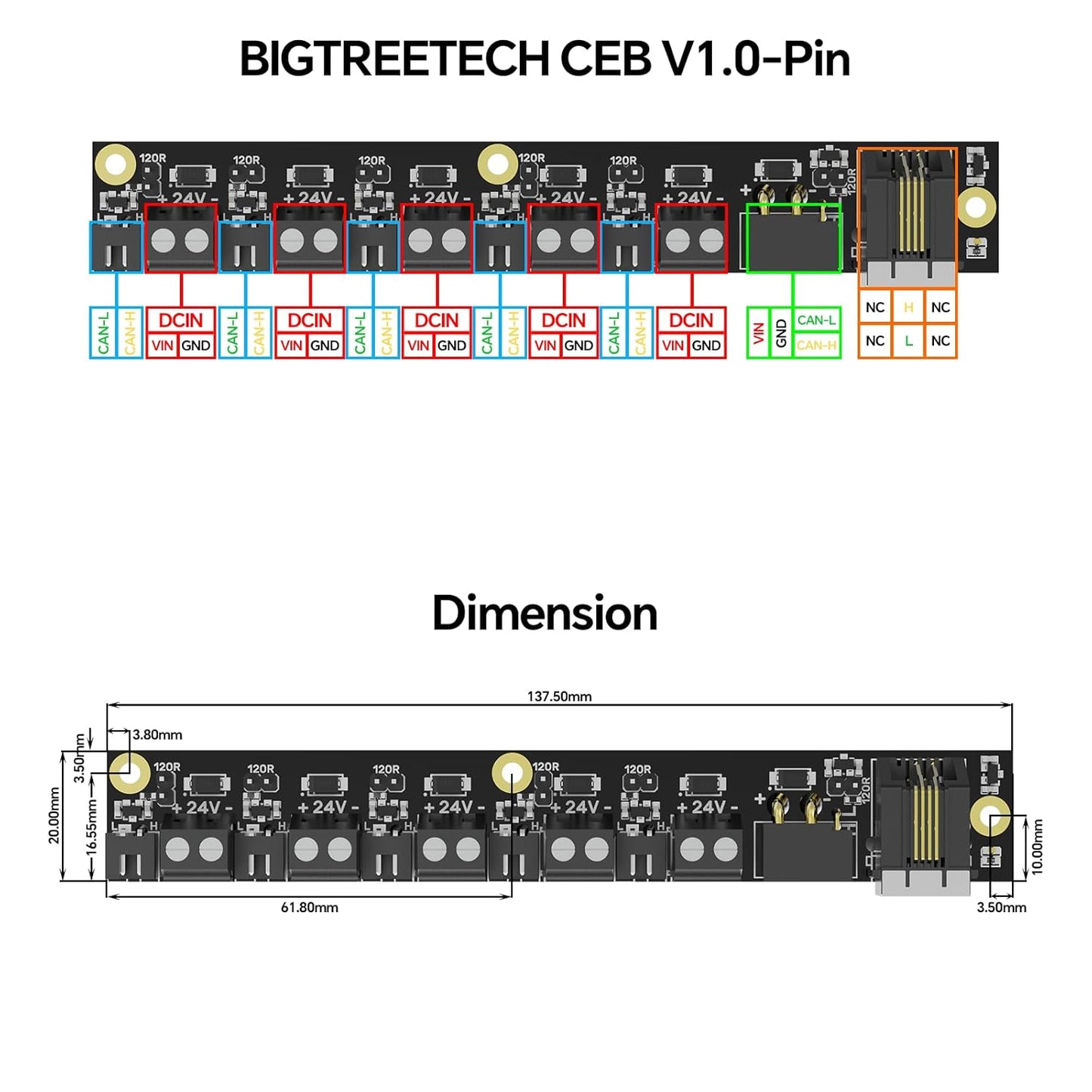 BIGTREETECH CEB V1.0 CANbus Expansion Board Perfect for 2020 Aluminum Profiles Support Klipper, EBB SB2240/SB2209 EBB36/42 CAN+Octopus Pro H723, Manta M4P/M5P/M8P Control Board
