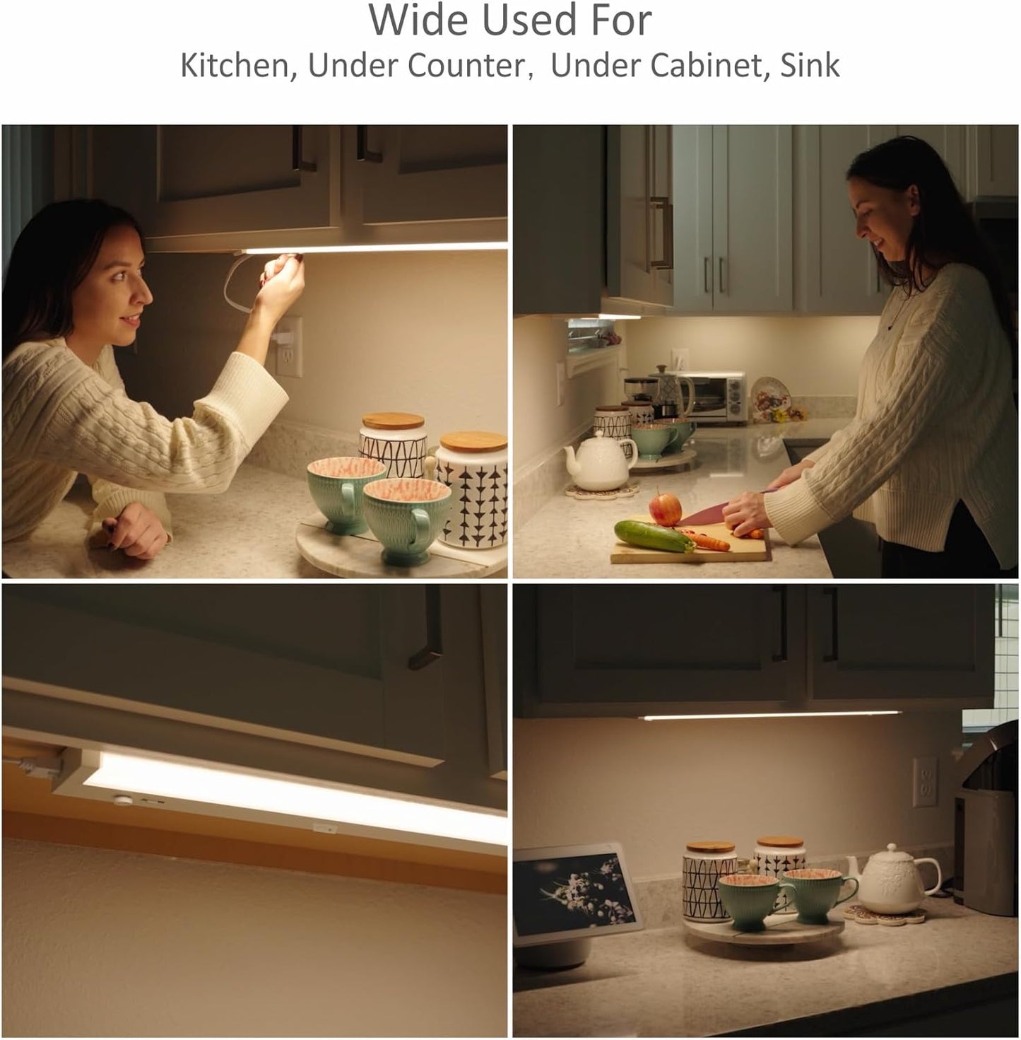 LED Under Cabinet Lighting Motion Sensored Hardwired with Built-in Dimmer, 24 Inch 12W Dimmable 5 Color 2700/3000/3500/4000/5000K, Linkable Eyes Care for Kitchen, Counter, ETL Listed, White
