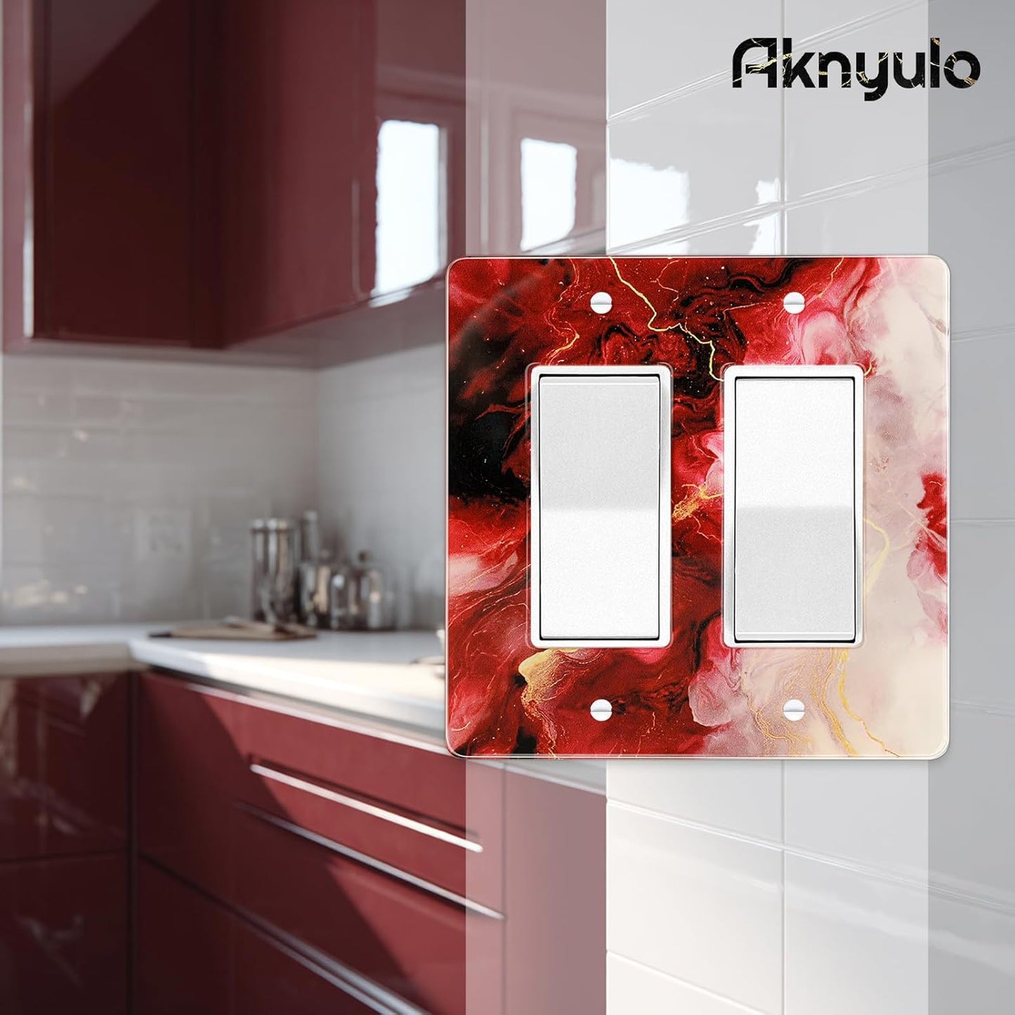 Rich Burgundy Marble Acrylic Light Switch Wall Plate Plates Decorative Electrical Outlet Cover Plates Acrylic 2 Gang Wall Outlet Covers Switch Plates