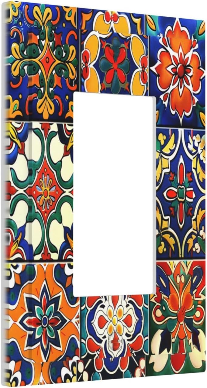 Decorative Outlet Covers Colorful Mexican Talavera Vintage Boho Floral 1 Gang Single Rocker Light Switch Cover Plate Wall Plates Gfci Faceplate For Farmhouse Cabin Decor