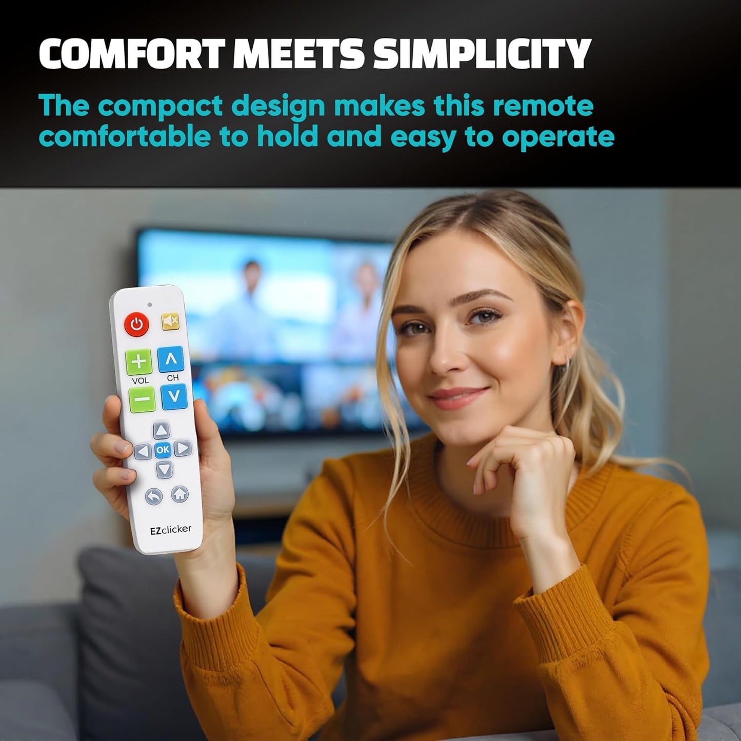 Plus Big Button Universal TV Remote (White) Simple Easy to Use, Works with Major TV Brands (2xAAA Batteries Not Included)