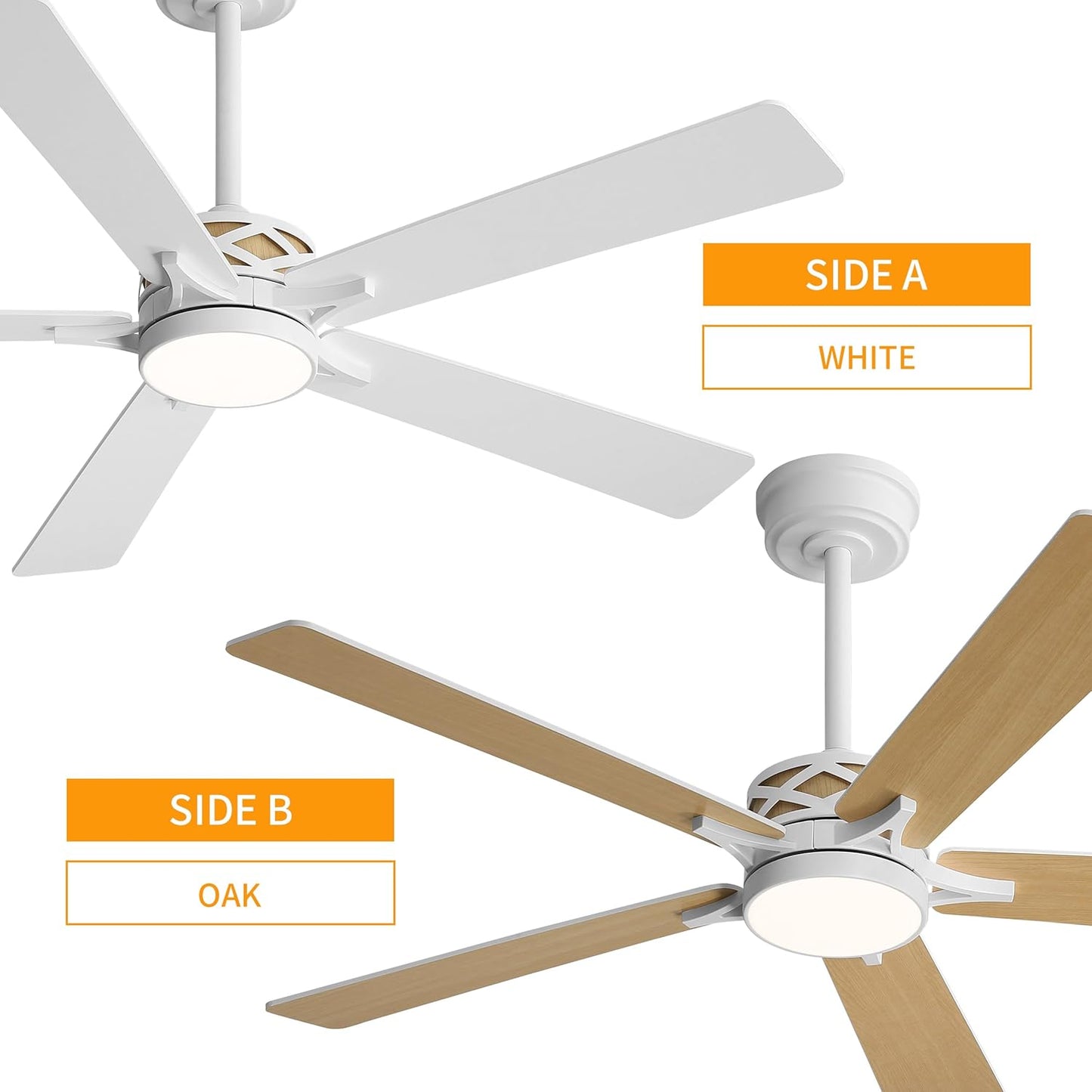WINGBO 60" Smart Ceiling Fan with Lights, White/Oak Blades, 6 Speeds Reversible DC Motor, Works with Alexa and Google Assistant, 3CCT Dimmable LED Ceiling Fan for Bedroom Living Room, White Finish