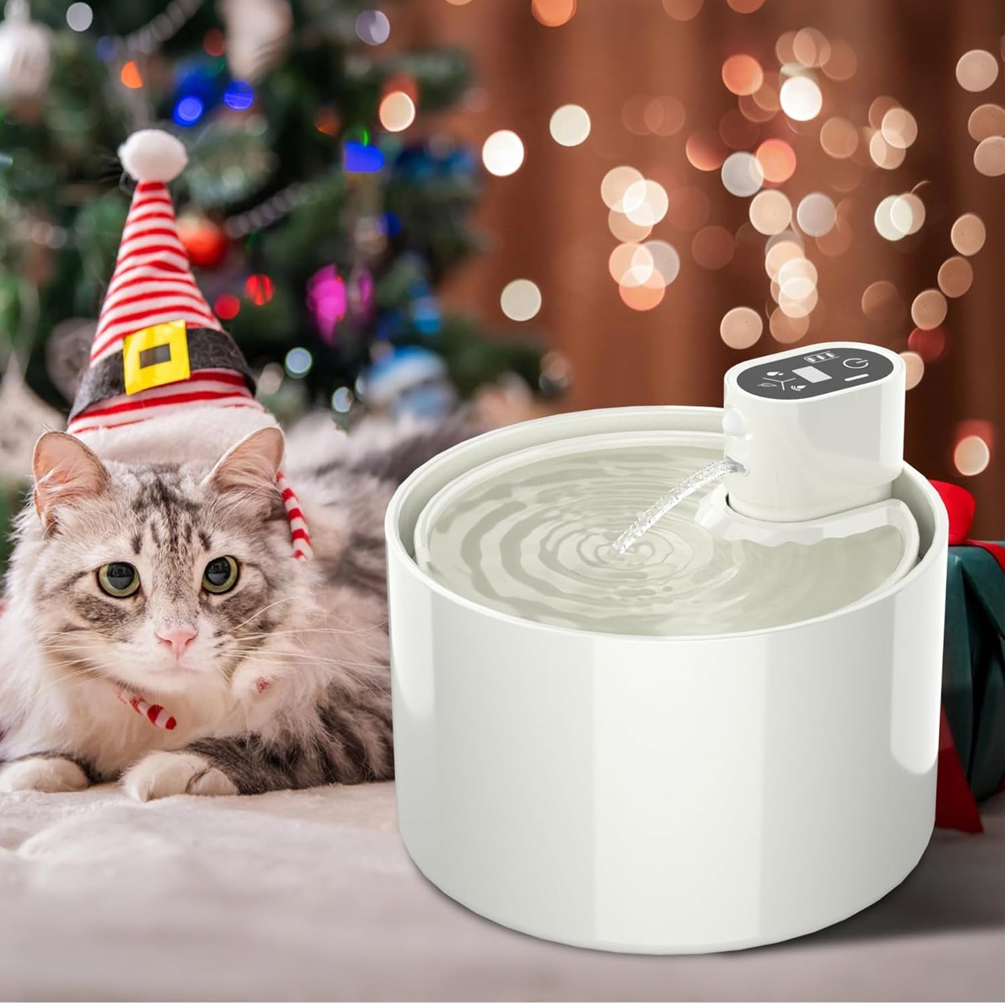 Ceramic Cat Water Fountain,Cat Water Fountain Cordless Automatic with 4 Filter for Cats, Dogs, Multiple Pets