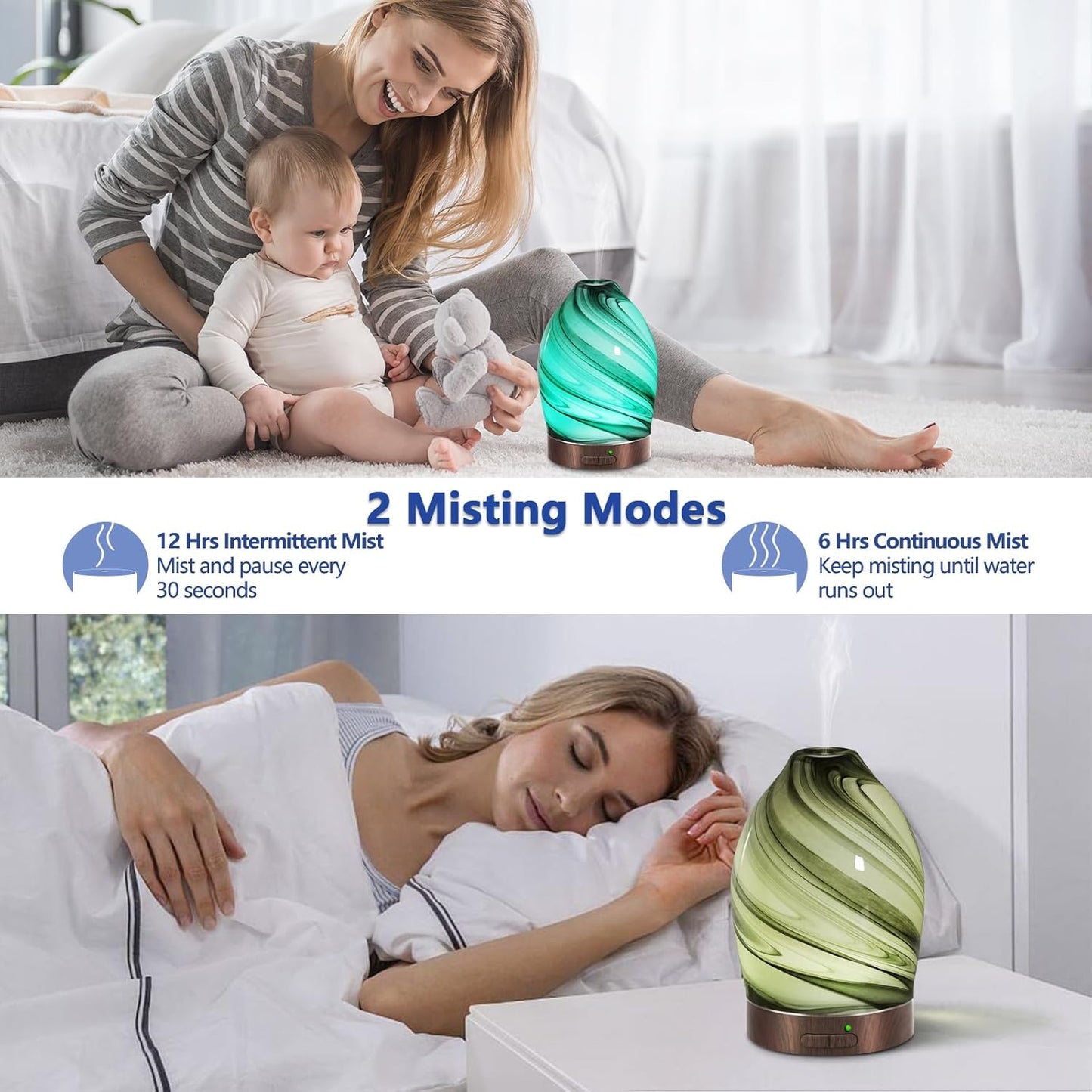 Essential Oil Diffuser Aromatherapy Diffuser -150ml Art Glass Aroma Diffuser for Home Ultrasonic Cool Mist Diffuser with Auto Shut-Off Protection,7 Colors Light for Home Office SPA Yoga Decor & Gift
