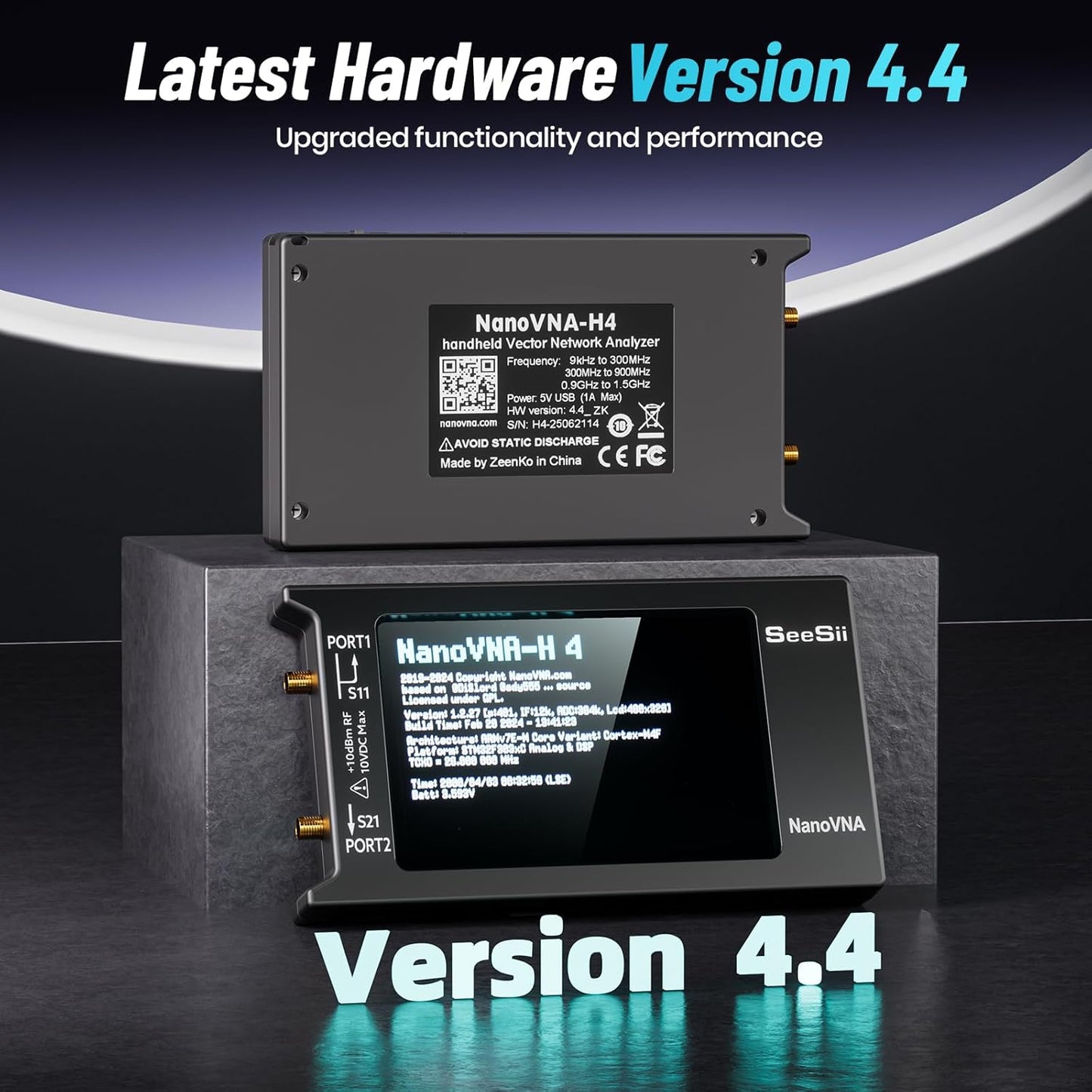 SEESII Upgraded NanoVNA-H4 Vector Network Analyzer, Latest V4.4 9KHz-1.5GHz HF VHF UHF 4" Touch Screen VNA Antenna Analyzer Measures S Parameters,Voltage Standing Wave Ratio, Phase,Delay, Smith Chart