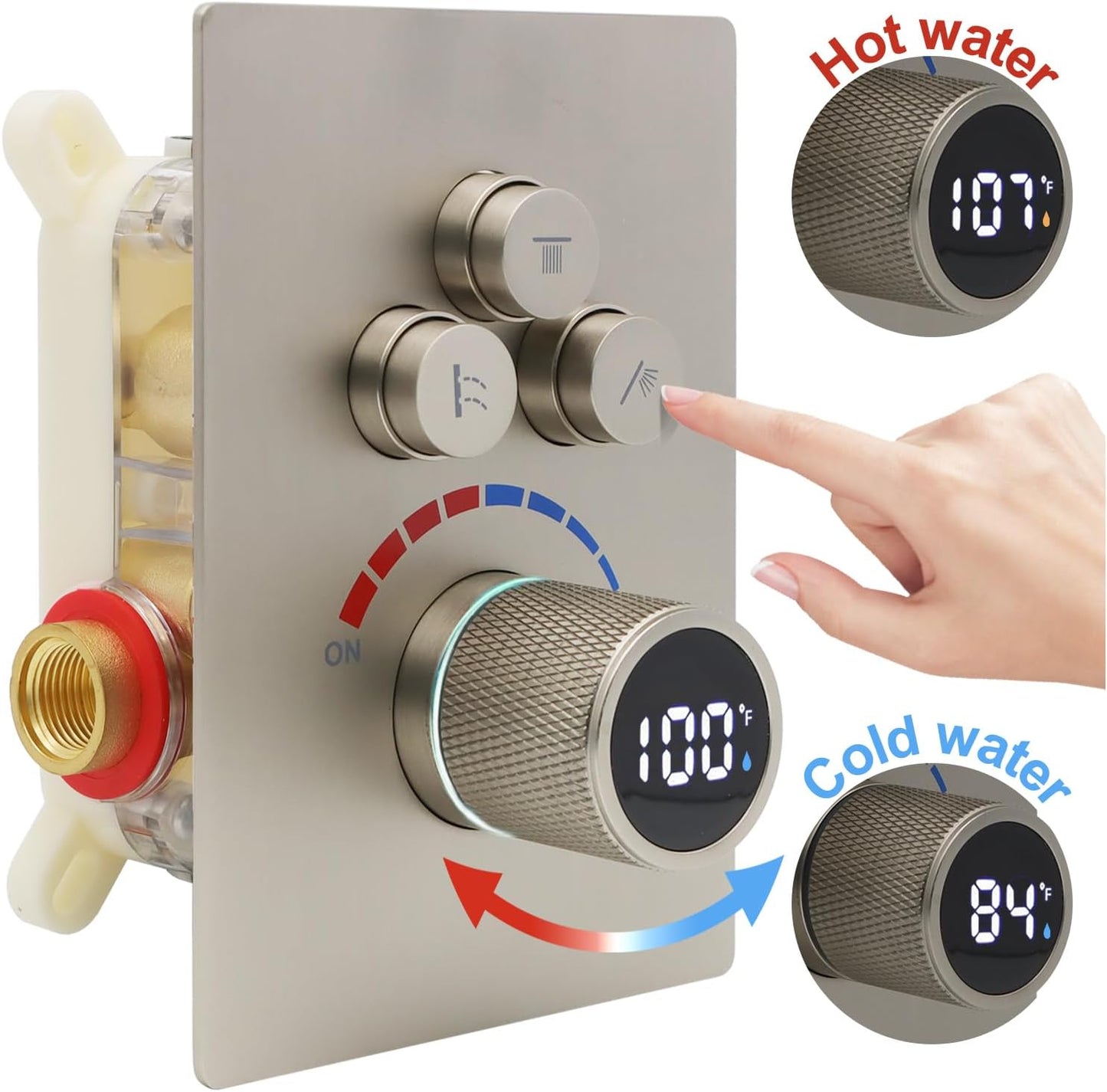 Digital Display Dual Head Shower system Rain Shower System Shower Wall Mount 10 Inch Ceiling Shower Head with 6 Inch Shower Head with shower handheld(Brushed Nickel)