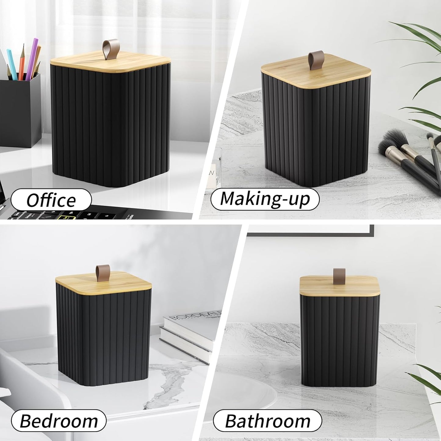 Bathroom Accessory Set - Black Bathroom Set, 12PC Bathroom Accessories Set, Black Bathroom Accessories Set, Mini Trash Can, Toilet Brush, Trash Can & Soap Dispenser