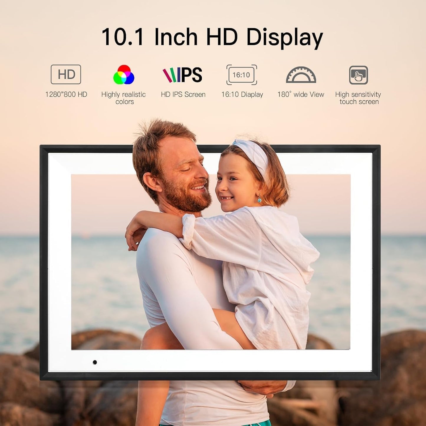 Anna Bella Digital Picture Frame 10.1 Inch IPS HD Touch Screen WiFi Smart Digital Photo Frame with 32GB Storage, Auto-Rotate, Easy Setup to Share Photos or Videos Remotely via AiMOR APP Black