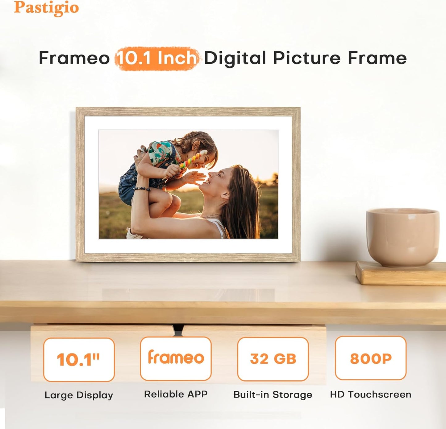 Frameo Digital Picture Frame, 10.1 InchDigital Photo Frame WiFi, Electric Frame 1280 * 800IPS Touch Screen, Auto-Rotate, Share Videos Pictures Slideshow, 32GB Memory, Gifts for Women, Oyster White