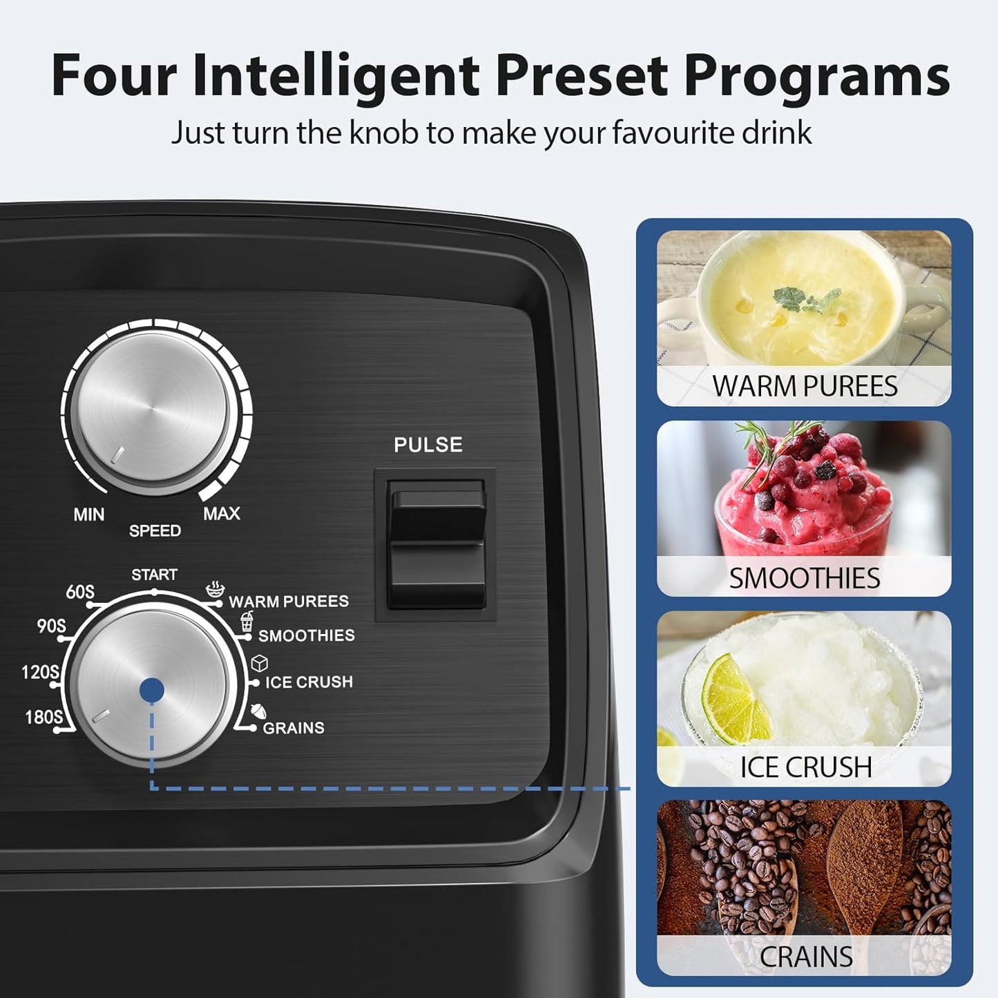 Aeitto Blenders for Kitchen with 1800W Motor, 68Oz. Large Capacity, 2-in-1 Blender & Grinder Combo, BPA-Free Countertop Professional Blender for Smoothies, Ice Crush, Frozen Drinks, Black