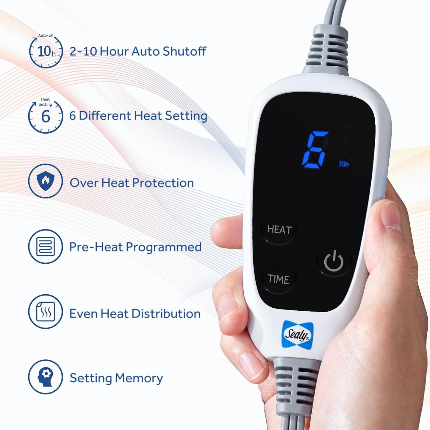 Sealy Electric Blanket Heated Throw 50"x60" Soft Double Sherpa Super Cozy with 6 Fast Heating Levels & 2-10 Hours Auto-Off, Over-Heat Protection, Machine Washable, Blue