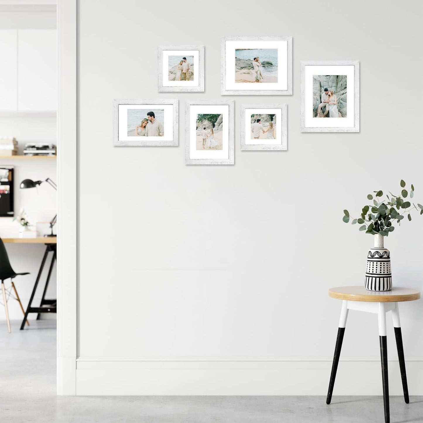 iRahmen 11x14 Picture Frame Set of 4 with Tempered Glass, Distressed White Frame Display 8x10 Picture with Mat or 11 x 14 Without Mat, Wood Rustic Photo Frames for Horizontal or Vertical Wall Mounting