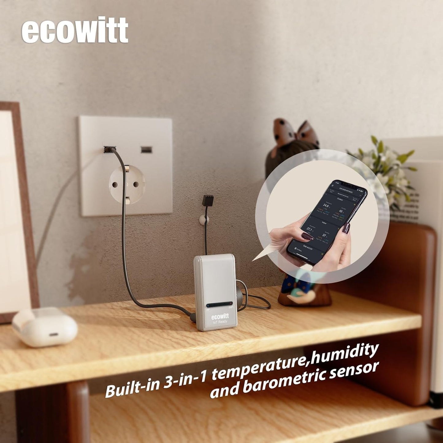 ECOWITT Soil Moisture Tester Kit, Includes GW1200 IoT Gateway and WH51L Soil Moisture Sensor with 1m/3.28ft Long Wire Sensor Probe, 915 MHz