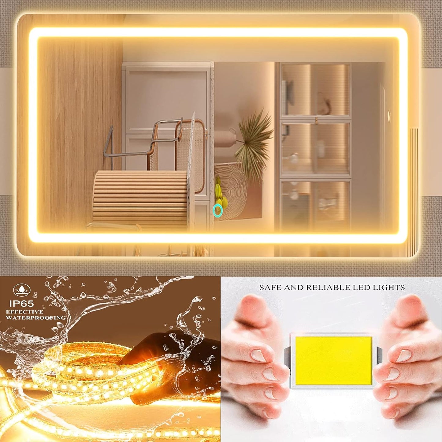 Makeup Vanity Mirror with Lights 32" x 24" Large LED Makeup Mirror, Light up Mirror with 10X Magnification and USB Charging Port, with Dimmable 3 Modes, Touch Screen Control Round White
