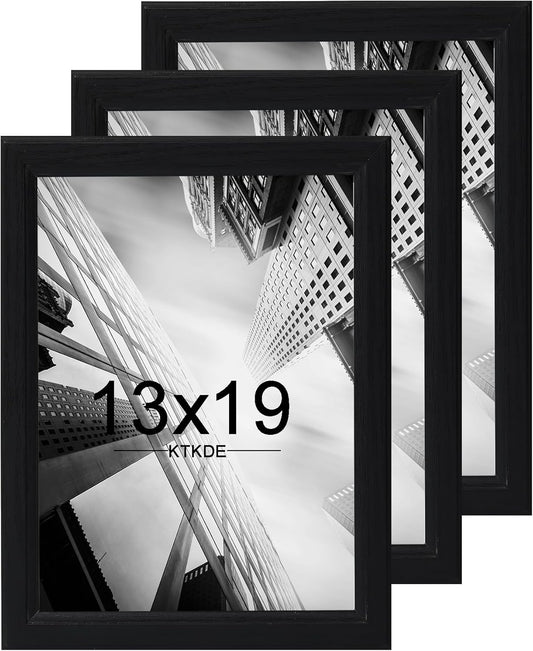 KTKDE 13x19 Picture Frame Set of 3,black Wooden frames, Vertical & Horizontal Wall Hanging for Wall Display,Studio Gallery Photo Frame for Photos, Posters & Art Prints