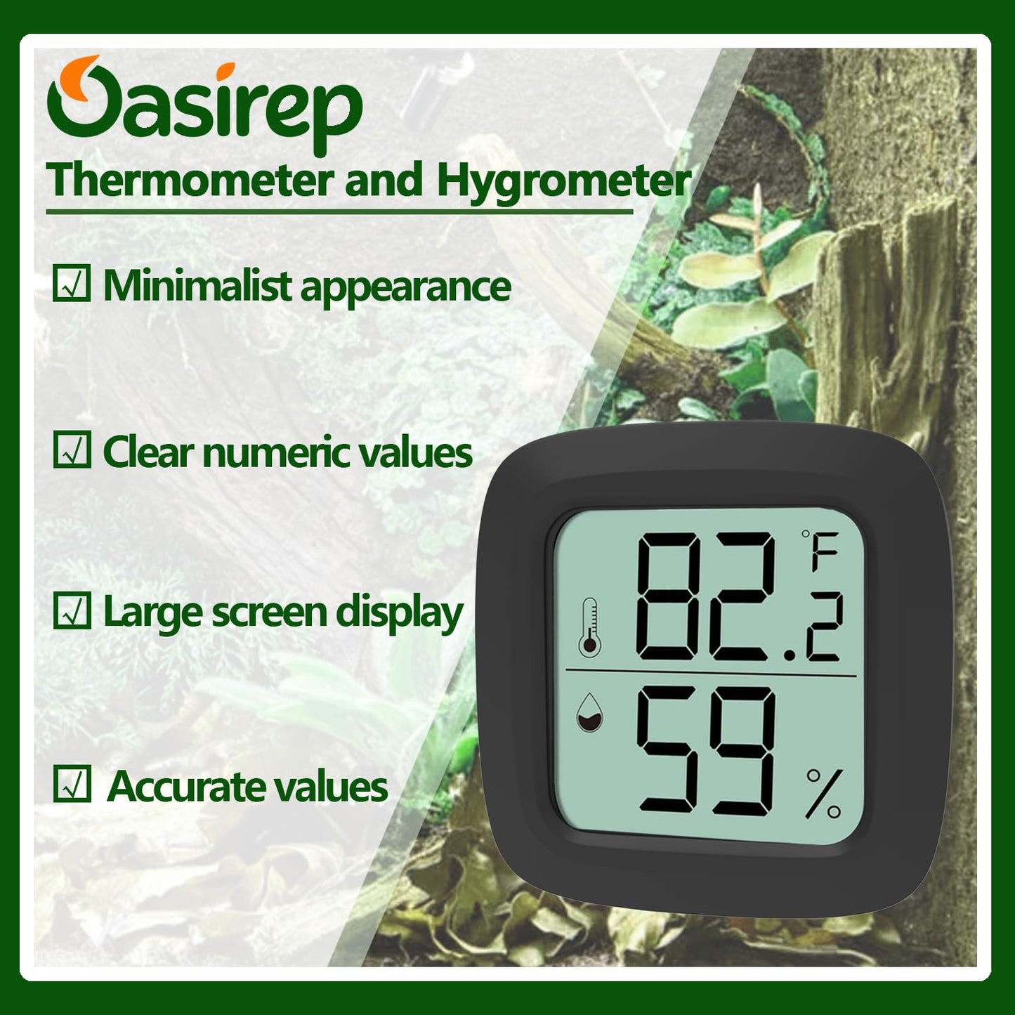 Black 2-Pack Reptile Thermometer and Hygrometer – Digital LCD Temp & Humidity Gauge for Bearded Dragon, Corn Snake, Hermit Crab, Iguana, Axolotl, Vivarium & Terrarium Setup